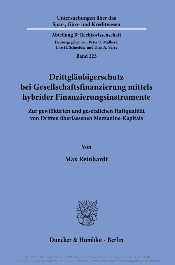 Sampul Drittgl&auml;ubigerschutz bei Gesellschaftsfinanzierung mittels hybrider Finanzinstrumente.