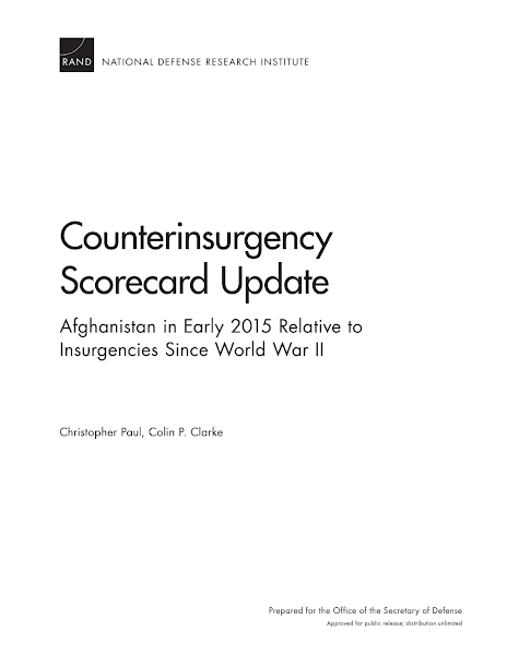 Sampul Counterinsurgency Scorecard Update Afghanistan in Early 2015 Relative to Insurgencies Since World War II