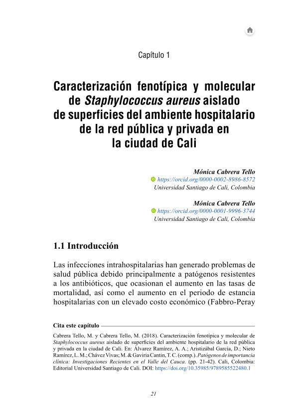 Sampul Caracterizaci&oacute;n fenot&iacute;pica y molecular de Staphylococcus aureus aislado de superficies del ambiente hospitalario de la red p&uacute;blica y privada en la ciudad de Cali