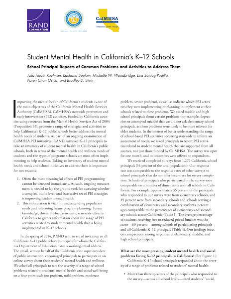 Sampul Student Mental Health in California&rsquo;s K 12 Schools