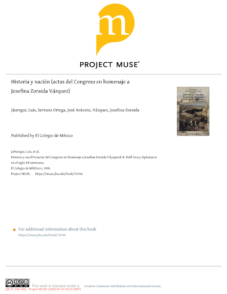 Sampul Historia y naci&oacute;n (actas del Congreso en homenaje a Josefina Zoraida V&aacute;zquez)