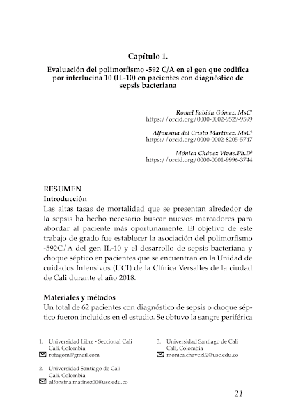 Sampul Evaluaci&oacute;n del polimorfismo -592 CA en el gen que codifica por interlucina 10 (IL-10) en pacientes con diagn&oacute;stico de sepsis bacteriana